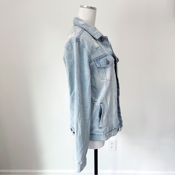 Jackson Denim Jacket Size S Distressed Trucker Ripped Bleach Light Blue Y2K - Picture 4 of 9